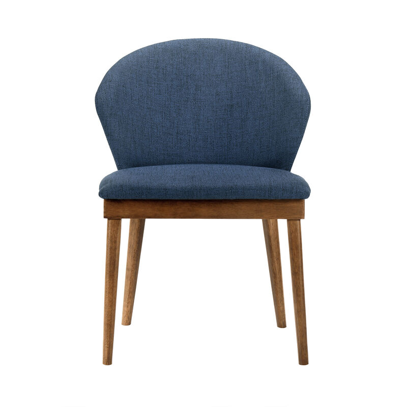 5 Piece Dining Set with Curved Side Chairs, Brown and Blue - Benzara