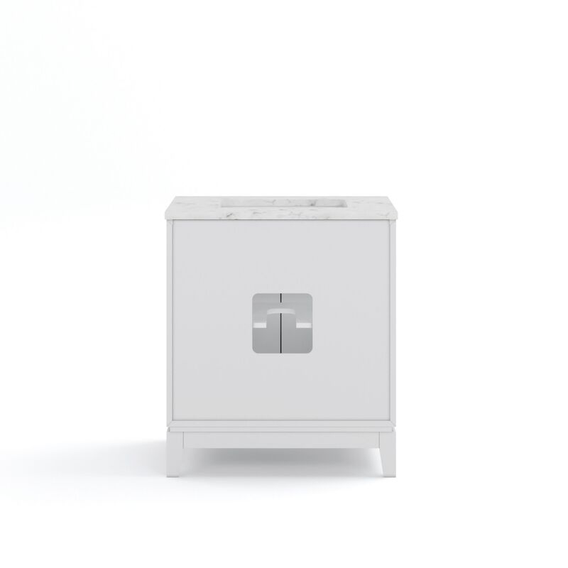 Elizabeth 30 In. Single Sink Carrara White Marble Countertop Bath Vanity In Pure White with Brushed Silver Hardware