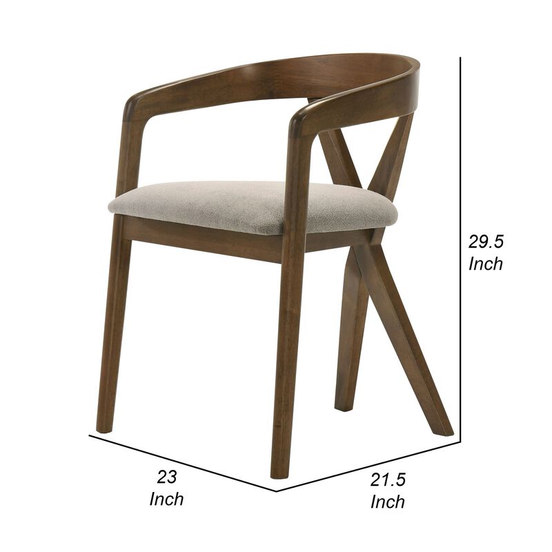 Cid Icy 23 Inch Dining Armchair, Plush Fabric Seat, Walnut Brown Solid Wood - Benzara