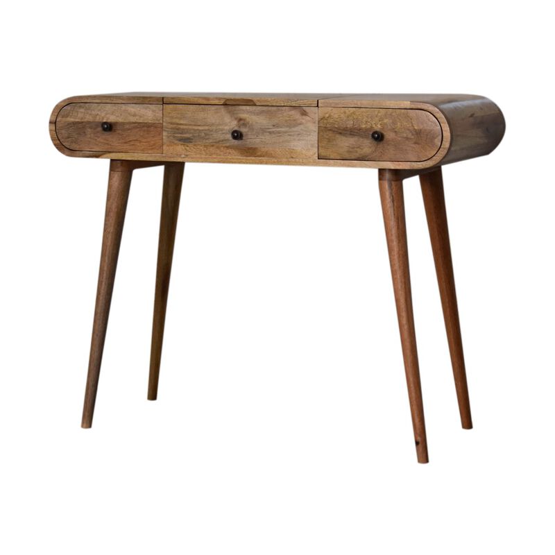 Oak-ish Round 2Drawer Solid Wood Dressing Table