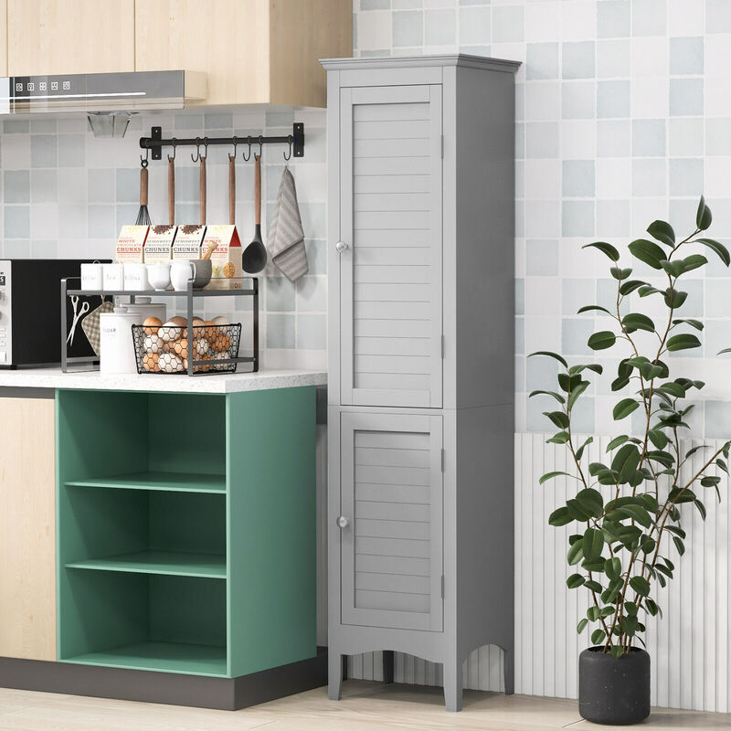 Tall Bathroom Floor Cabinet with Shutter Doors and Adjustable Shelf