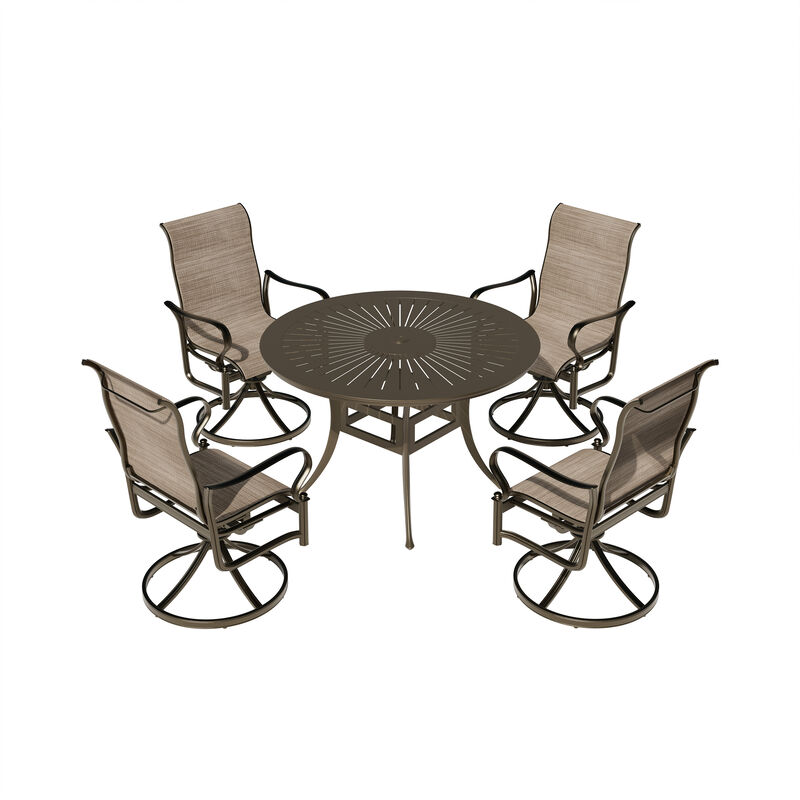 Mondawe 5 Pieces Outdoor Patio Dining Set with 53"W Round Dining Table & 4 Swivel Rocking Chairs