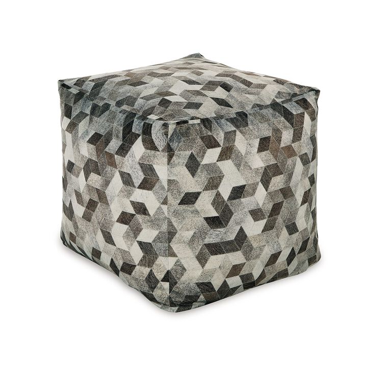 Ottoman Pouf, 18 Inch, Square, Brown and Gray Polyester Modern Style Design -