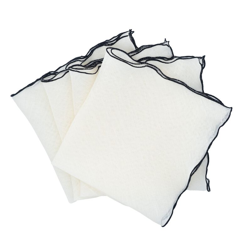Linen Napkins With Black Ruffled Edges, Set of 4