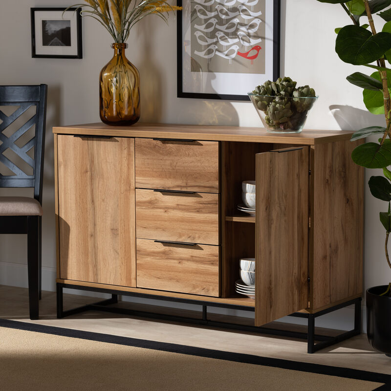 Baxton Studio Reid Modern Industrial Oak Finished Wood 3 Drawer Sideboard Buffet