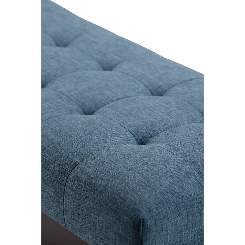 Simpli Home Draper Solid Wood Mid Century Tufted Ottoman Bench In Denim Blue