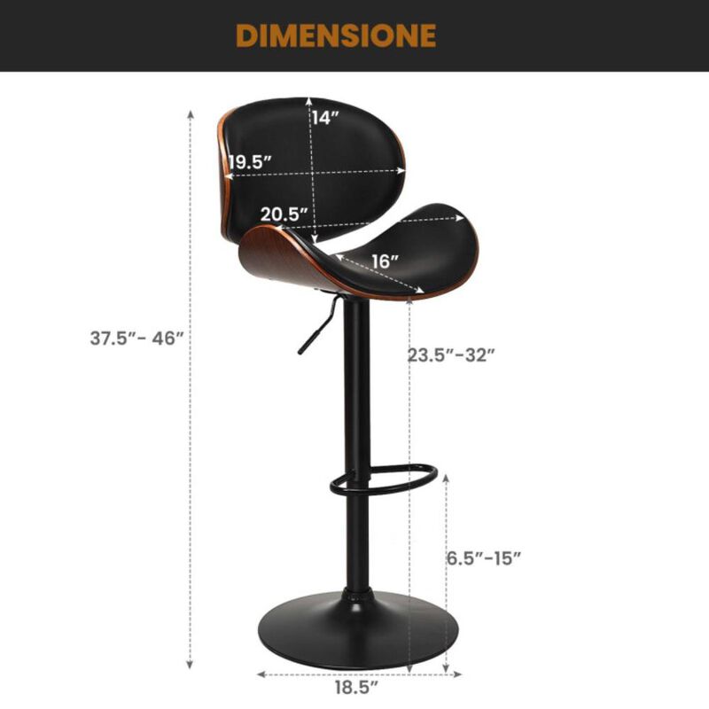 Hivvago Set of 2 Adjustable Swivel PU Leather Bar Stools with Curved Footrest