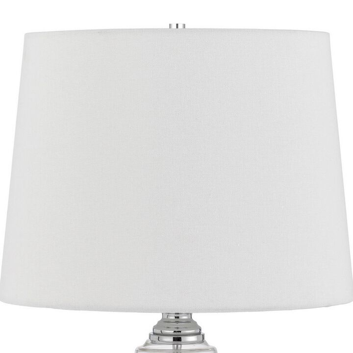 23 Inch Hourglass Ribbed Glass Base Table Lamp, Dimmer, Clear-Benzara
