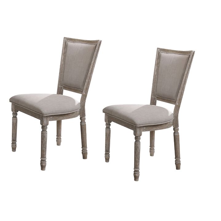 Wooden Chair with Fabric Upholstered Seating, Set of 2, Gray and Brown - Benzara