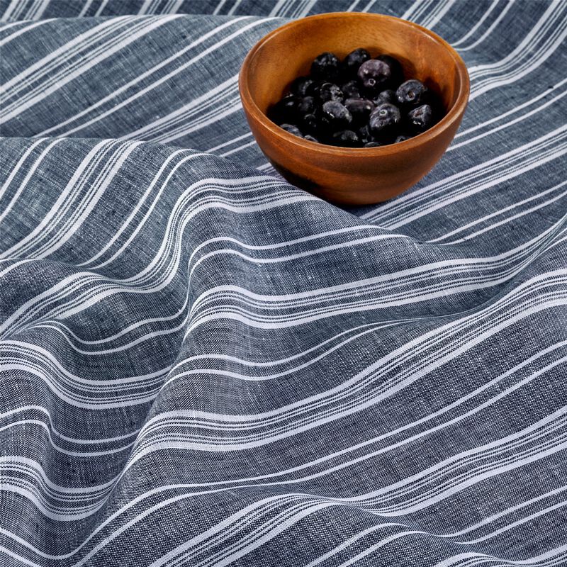Solino Home 100% Pure Linen Table Throw 52 x 52 Inch | Chelsea Stripe for Thanksgiving, Christmas