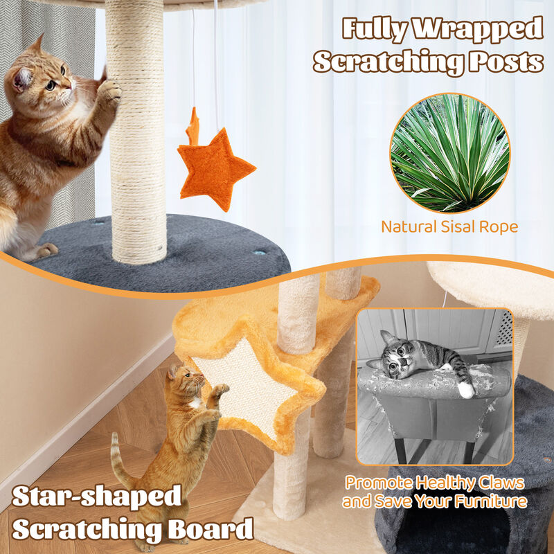 50" Cute Cat Tree for Indoor Cats with Sisal Scratching Posts, Perch & Playboard