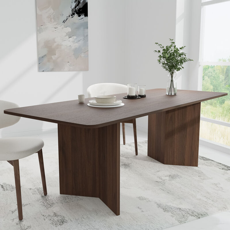 Brix 79V-Shaped Leg Square Wooden Dining Table in Walnut Color