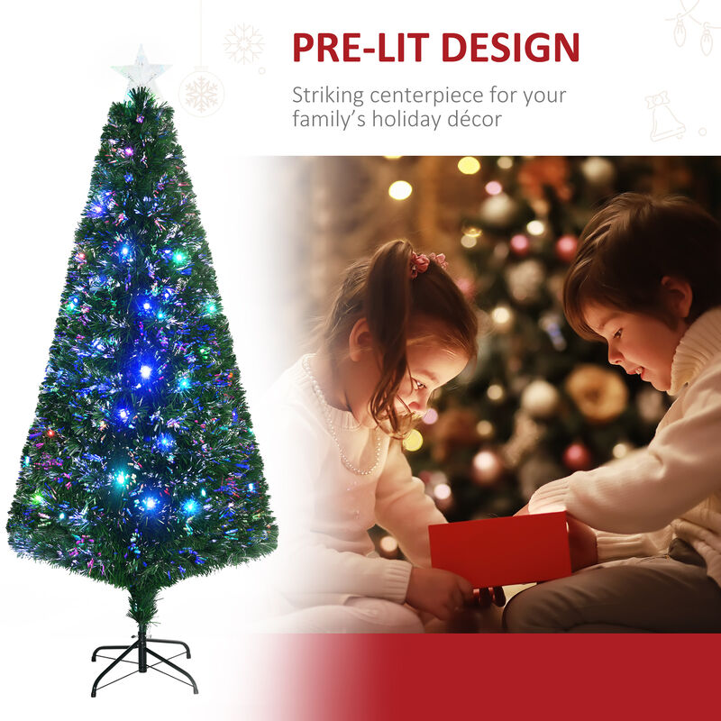 6' Pre-Lit Fiber Optic Artificial Christmas Tree Colorful Led Lights Decorations