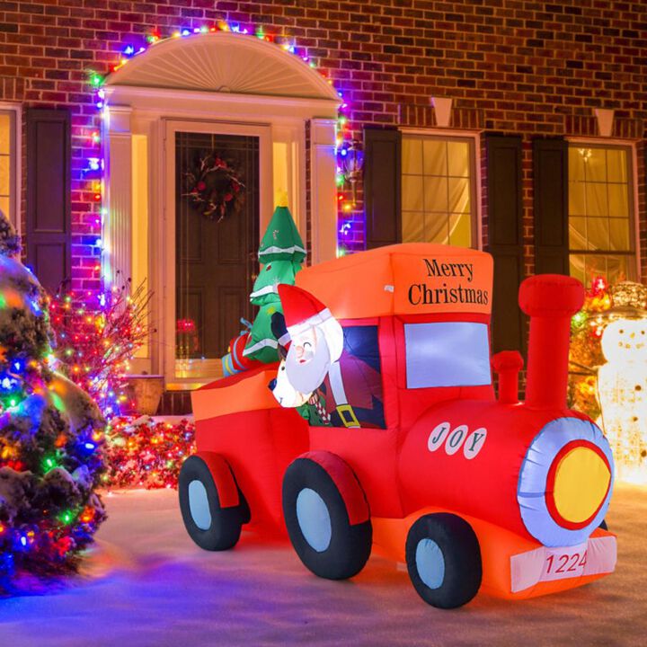 Hivvago 8.6 Feet Lighted Christmas Inflatable Train with Santa Claus Deer