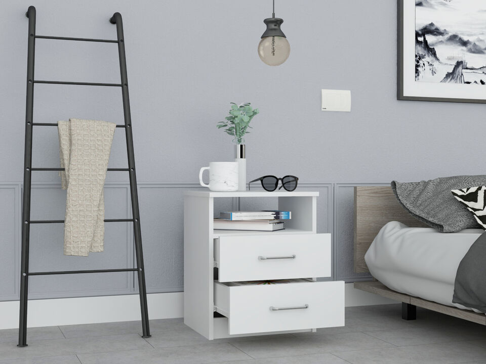 Streamdale Napoles Nightstand, Superior Top, Two Drawers, One Shelf - White