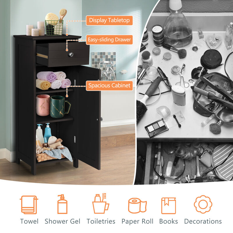 Wooden Storage Free-Standing Floor Cabinet with Drawer and Shelf