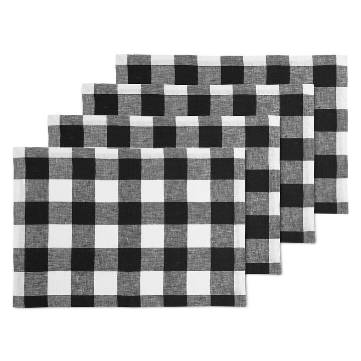 Solino Home 100% Pure Linen 14 x 19 Inch Placemats Set of 4 | Buffalo Check