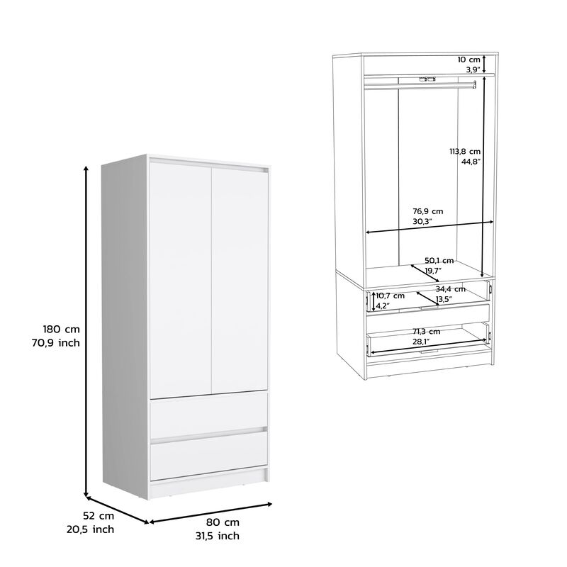 Laurel 2 Piece Bedroom Set, Nightstand + Armoire, White