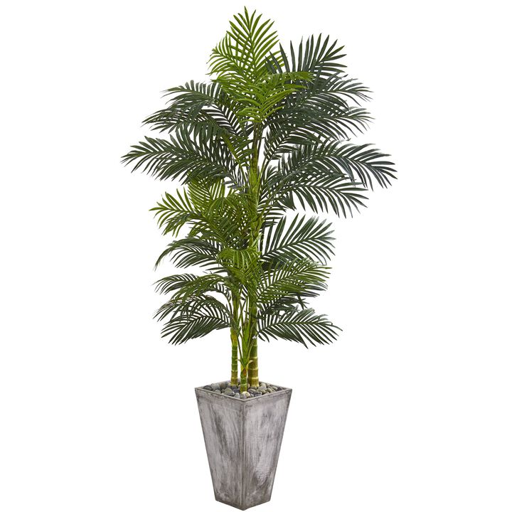 Hivvago 7 Feet Golden Cane Artificial Palm Tree in Cement Planter