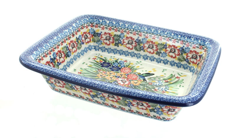 Blue Rose Polish Pottery Athena Small Rectangular Baker