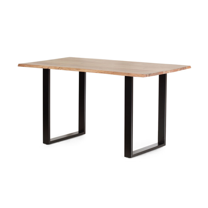 Logan Dining Table, Rectangular Brown Wood Top, Black Iron Legs, 55 Inch - Benzara