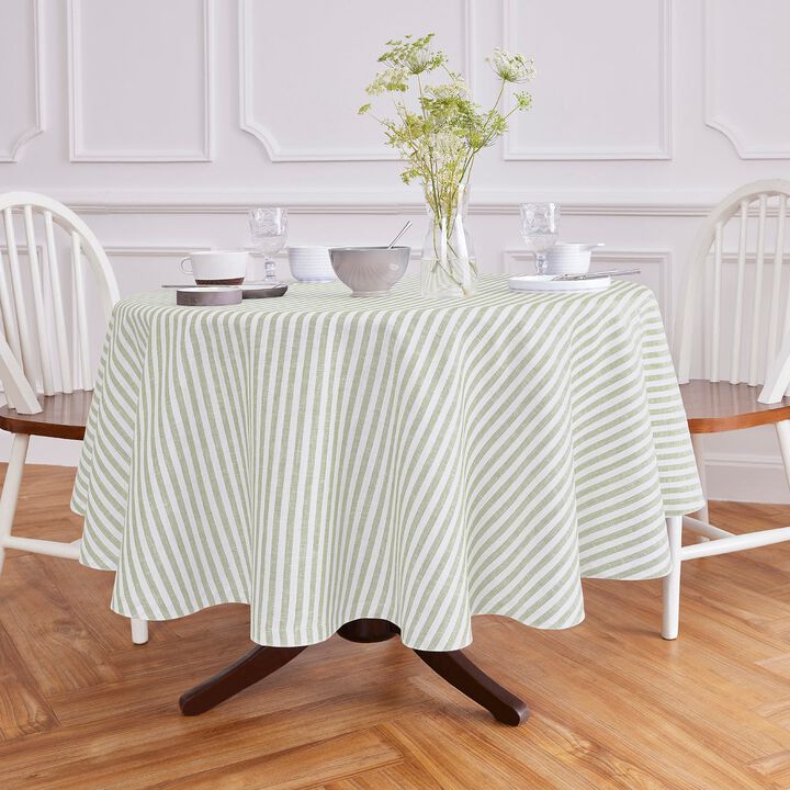 Solino Home 100% Pure Linen Round Tablecloth 70 Inch Diameter | Amalfi Stripe