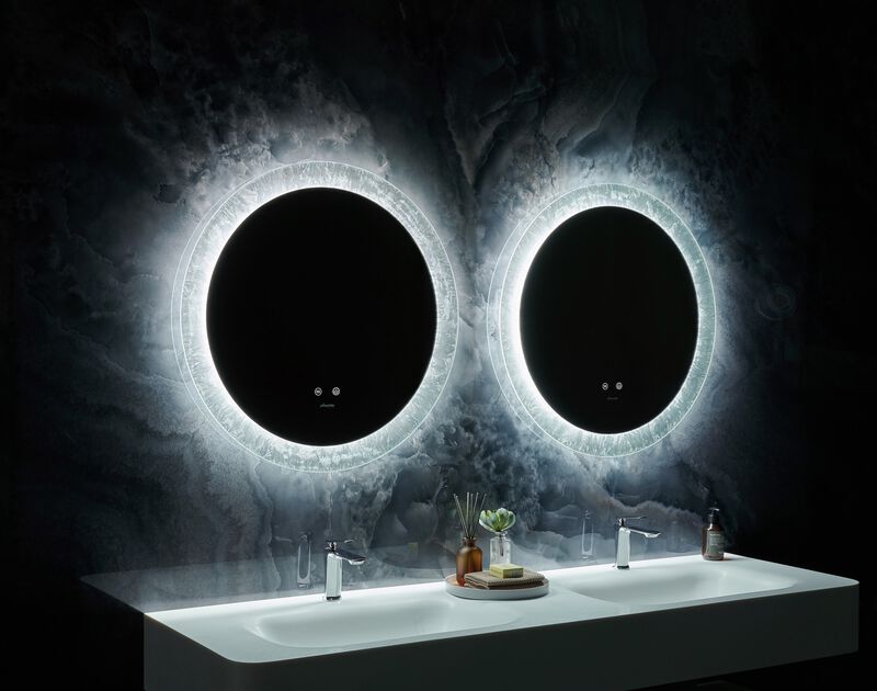 Frysta 30 in. Round LED Frameless Mirror with Dimmer and Defogger
