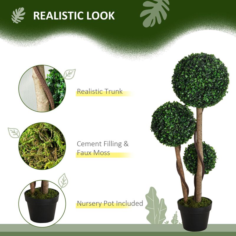Indoor/Outdoor Decor: 35.5" Artificial Boxwood Ball Topiary in Pot