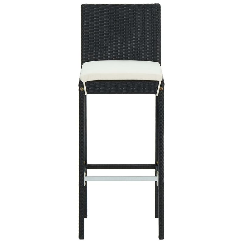 Nyra Garden Barstool Chair Set of 4, White Cushions, Black Rattan - Benzara