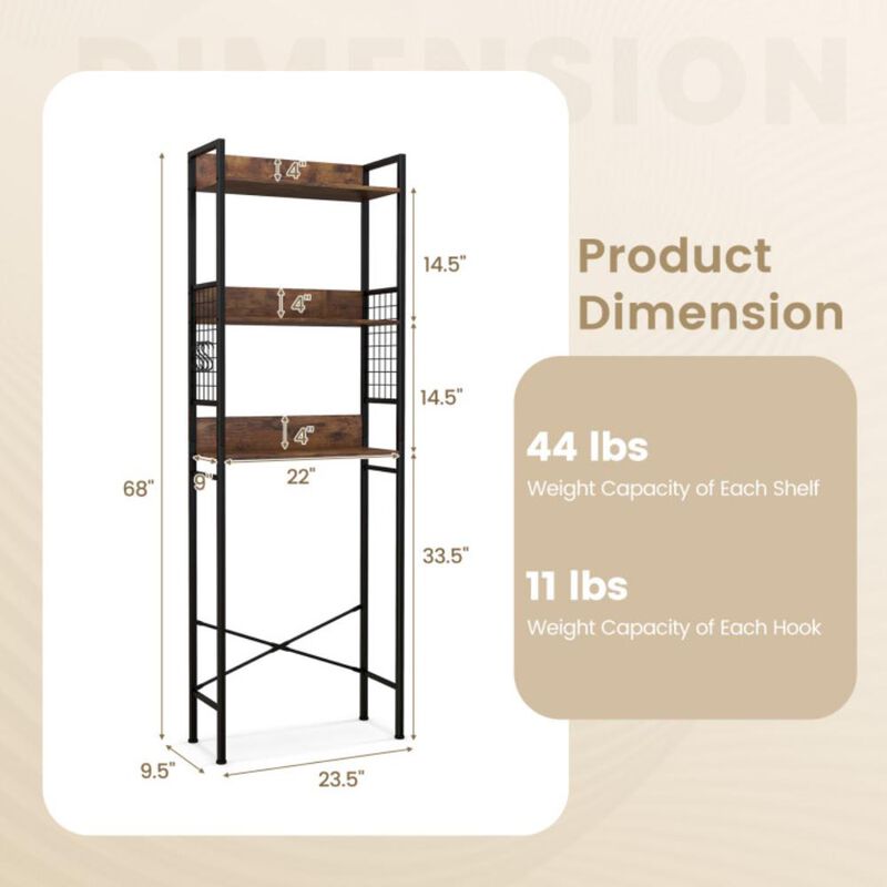 Hivvago 3-Tier Over-the-Toilet Storage Rack with 3 Hooks