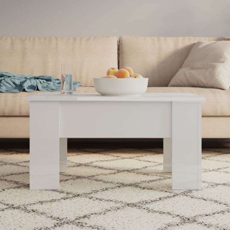 vidaXL Engineered Wood Coffee Table with Liftop, High Gloss White Finish, Rectangular Structure, 31.1"x19.3"x16.1", Perfect for Living Room or Office