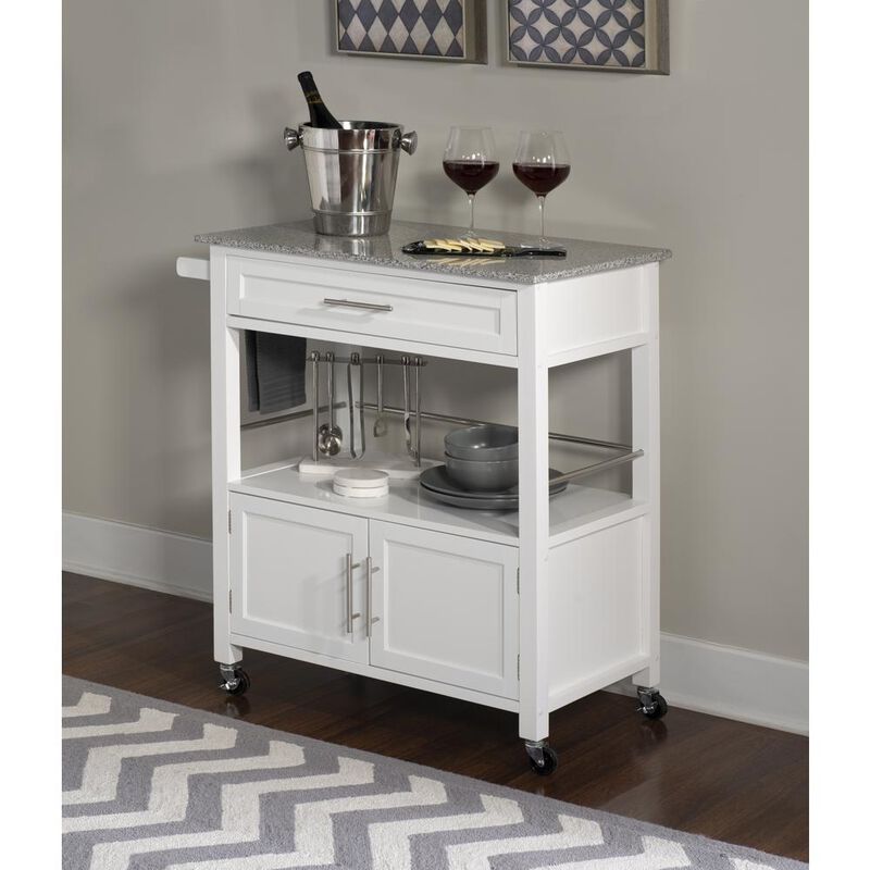 Linon Cameron White Kitchen Cart With Granite Top
