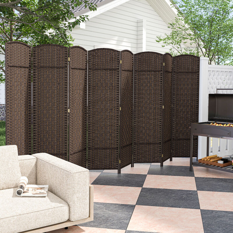 8-Panel Folding Room Divider with Hand-Woven Texture and Solid Wood Frame for Privacy and Decor