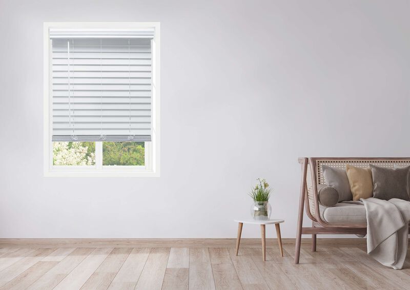 Linen Avenue Custom Cordless Faux Wood Blind White, Outside Mount