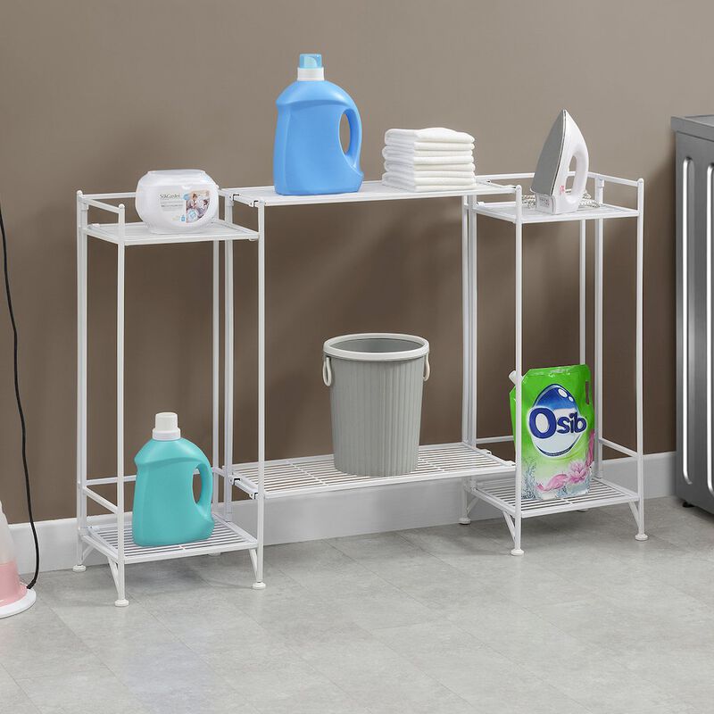 Convenience Concepts Xtra Storage 2 Tier Tall Folding Metal Shelves with Set of 2 Extension Shelves