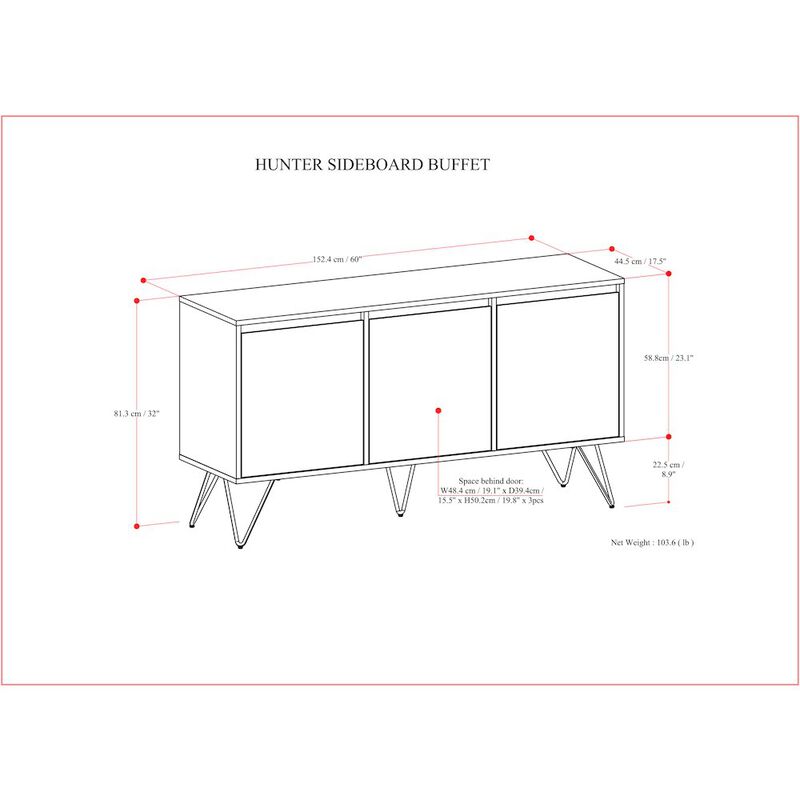 Simpli Home Hunter 3 Door Sideboard Buffet In Walnut Veneer