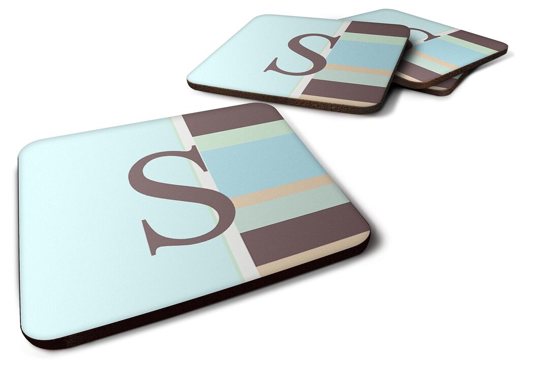 Caroline's Treasures CJ1003-SFC Monogram-Blue Stripes Foam Coasters (Set of 4), Initial Letter S, 3.5 H x 3.5 W, Multicolor
