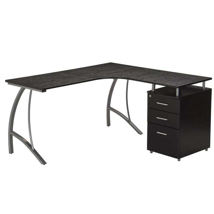 Techni Mobili Modern L- Shaped Computer Desk with File Cabinet and Storage. Color: Espresso