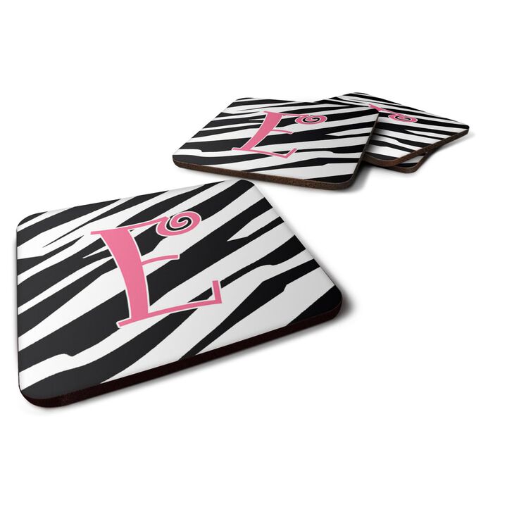 Caroline's Treasures CJ1037-EFC Monogram-Zebra Stripe and Pink Foam Coasters (Set of 4), Initial Letter E, 3.5 H x 3.5 W, Multicolor