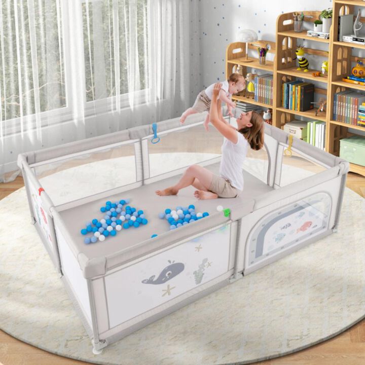 Hivvago Large Baby Playpen with Pull Rings Ocean Balls and Cute Pattern-Whale