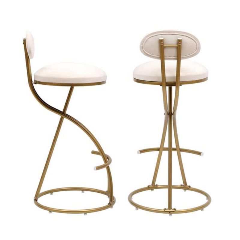 Set of 2 Round Bar Stools Armless Barstools with Back for Kitchen & Bar Seating