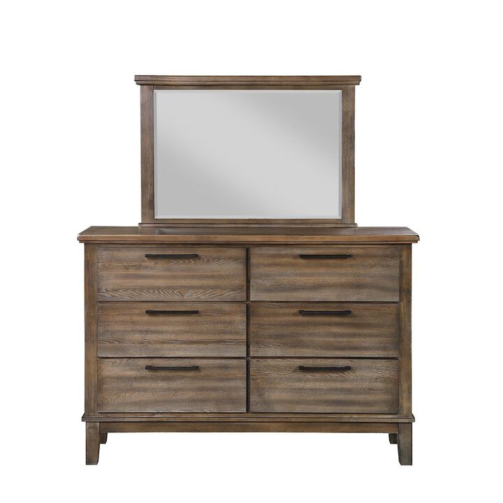 New Classic Furniture Cagney Wood 6-Drawer Dresser with Mirror, Vintage Gray