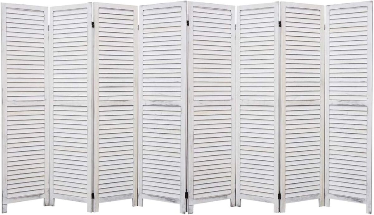 Legacy Decor 8 Panel Room Divider Full Length Wood Shutters Louver White