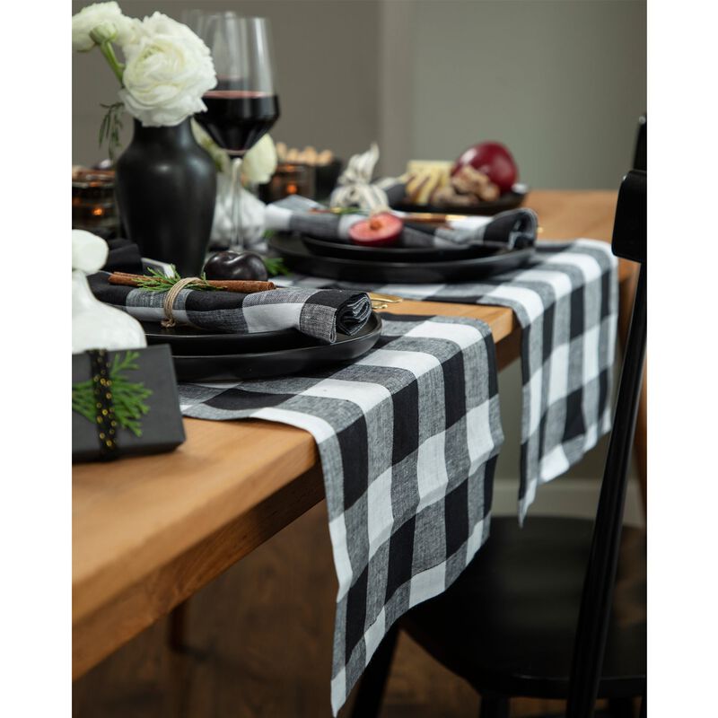 Solino Home 100% Pure Linen 14 x 19 Inch Placemats Set of 4 | Buffalo Check