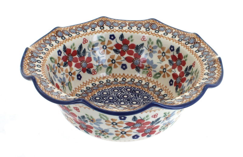 Blue Rose Polish Pottery Summer Vine Small Scallop Serving Dish
