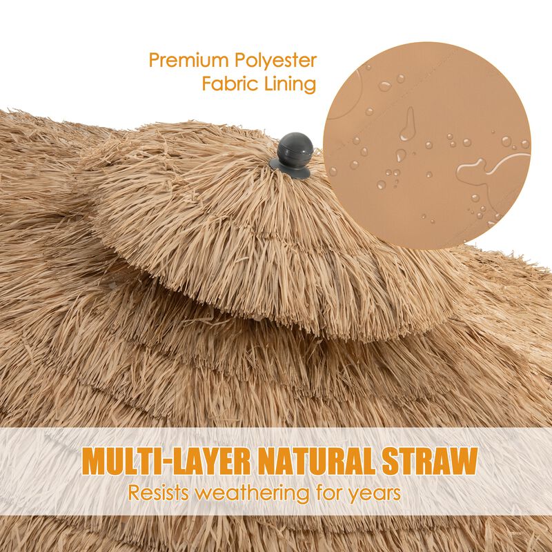 9-Foot Thatched Tiki Umbrella with 8 Sturdy Ribs for Backyard and Patio