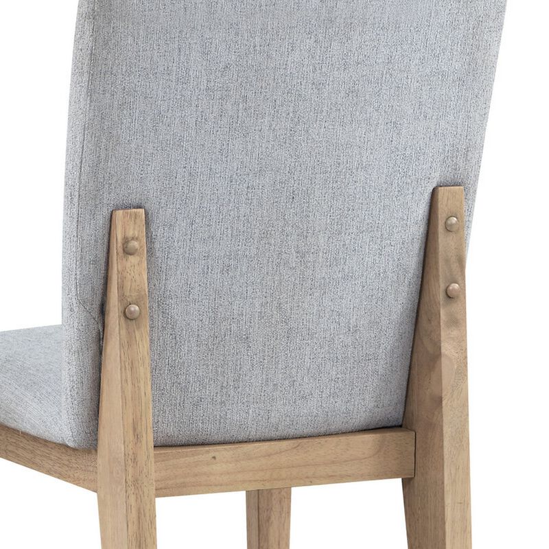 Emi 25 Inch Dining Chair Set of 2, Cushioned Seat, Gray Linen Upholstery - Benzara