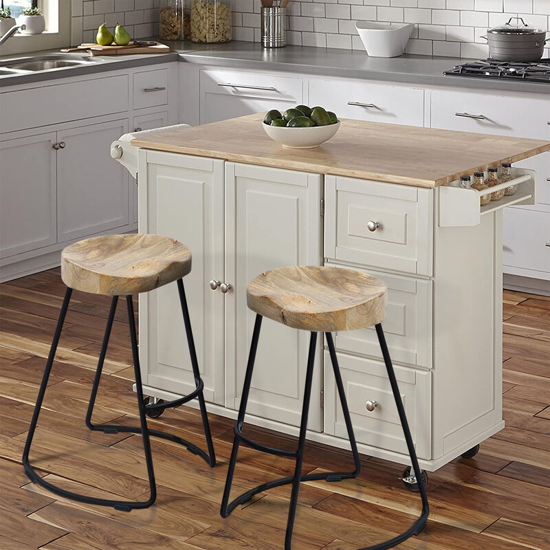 Wooden Saddle Seat Barstool with Metal Legs, Large, Brown and Black