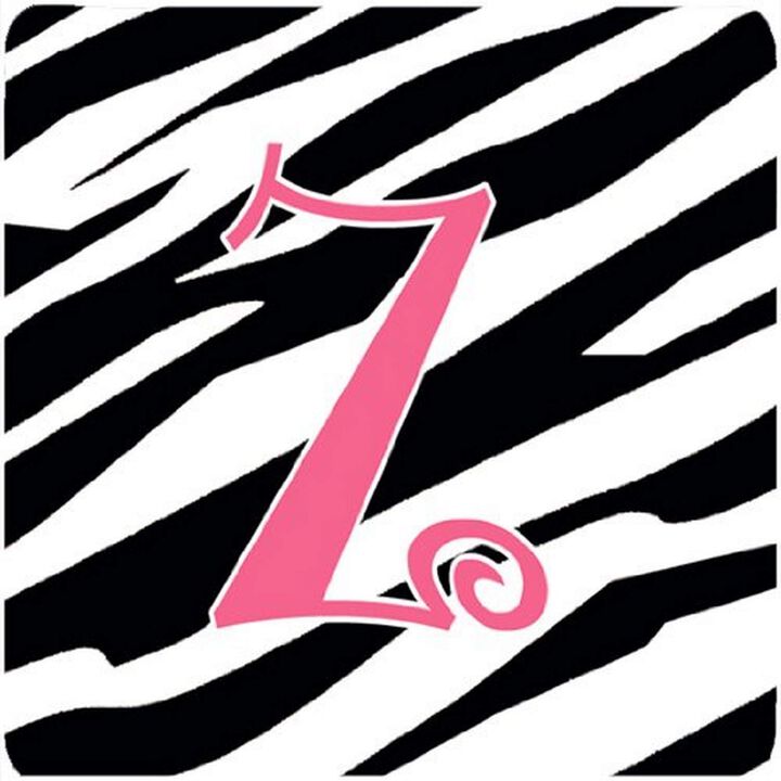 Caroline's Treasures CJ1037-ZFC Monogram-Zebra Stripe and Pink Foam Coasters (Set of 4), Initial Letter Z, 3.5 H x 3.5 W, Multicolor