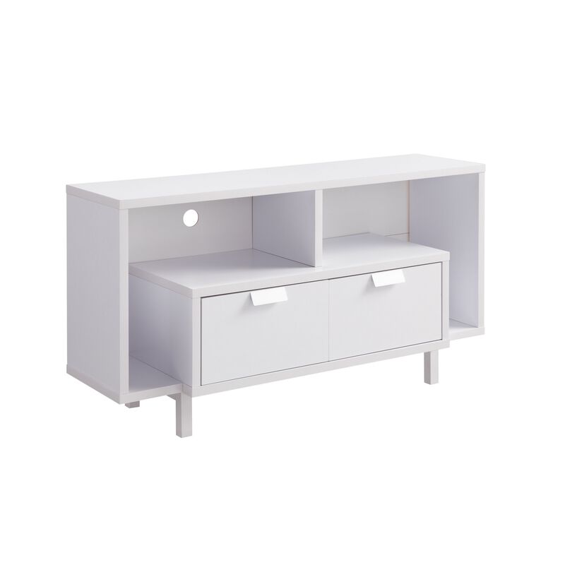 Jett 47 Inch TV Media Entertainment Console, 2 Drawers, 2 Shelves, White-Benzara